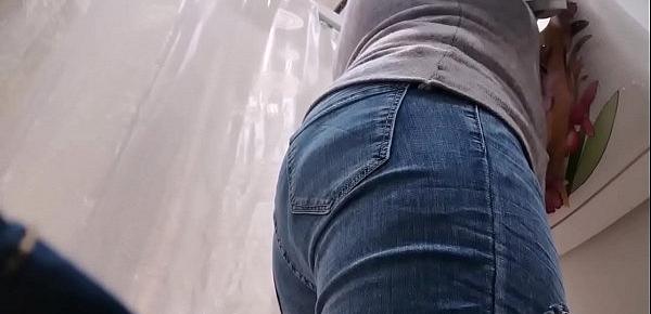 Your slutty Italian mom tries on jeans while wearing a butt plug in her ass